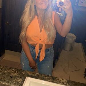 Abercrombie & Fitch Orange Tie-Front Tank Top